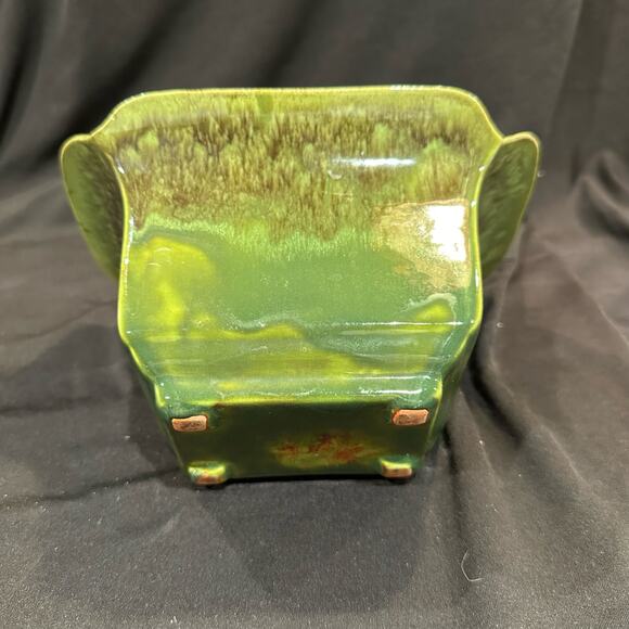 Vintage Drip Glaze Planter Rectangle Wide Rim 8x5" - Picture 3 of 15
